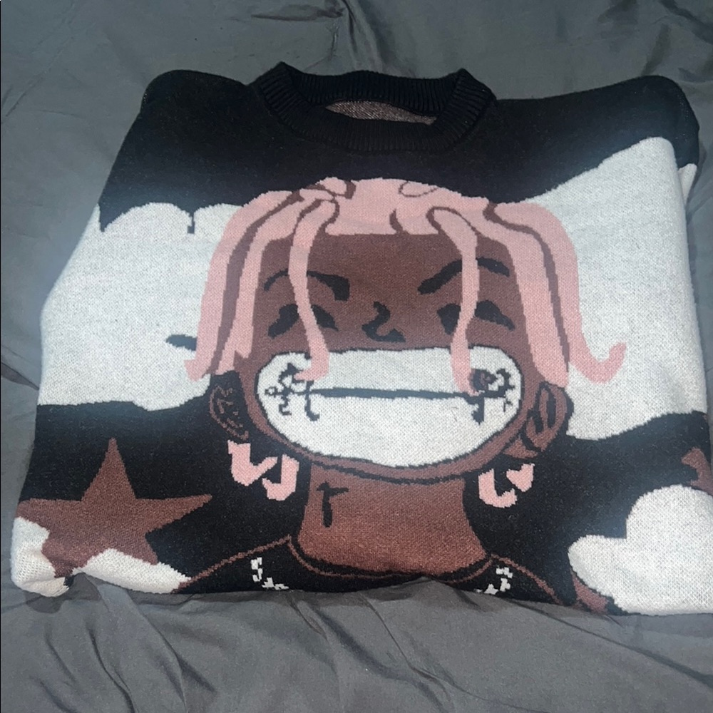 Graphic Knit Sweater with Cartoon Design